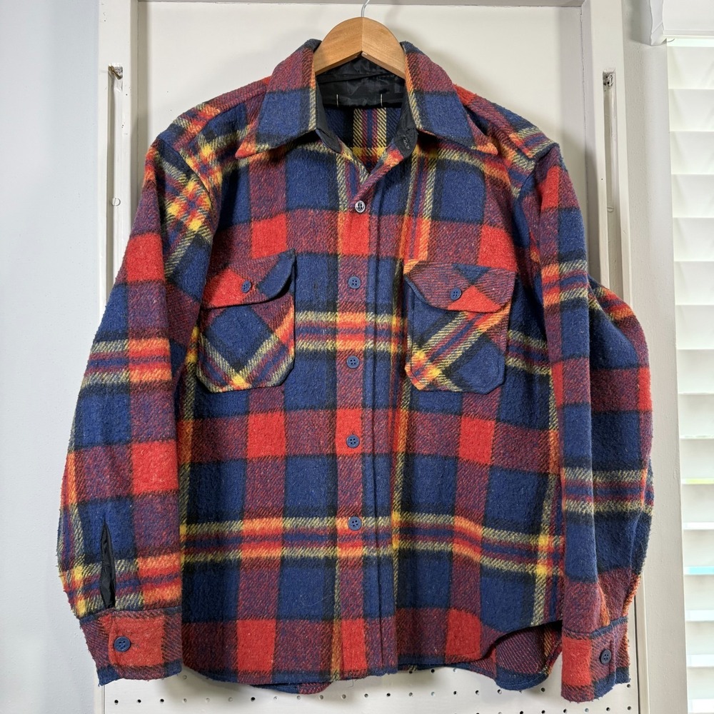 Vintage C.P.O. Flannel Shirt Men's Multicolor Plaid Wool Long Sleeve - Large‎
